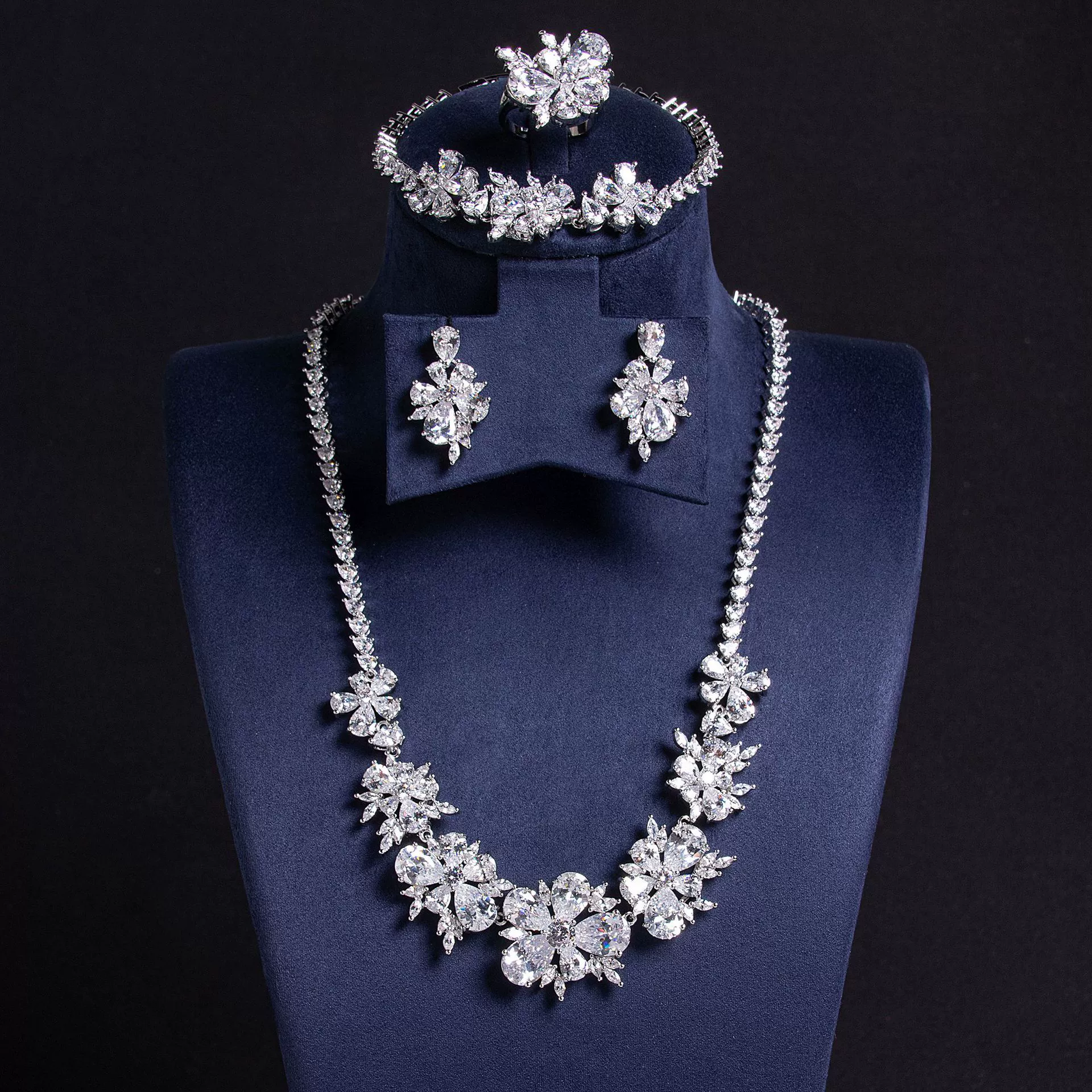  (Cross-border trading), jewelry, accessory with zircon, pendant, necklace and earrings, bracelet, ring, set, European style, 4 piece set