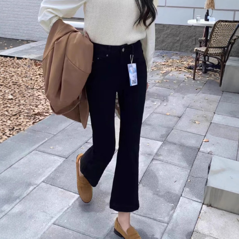 Black Micro La Jeans High Waist Small Nine-point Straight Eight-point Horn Stretch 2025 Four Seasons