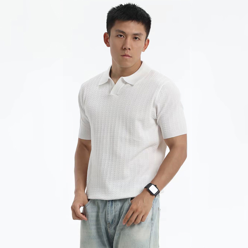 Polo camiseta de punto camiseta de manga corta hombre gaviota cuello V rayas vieja camiseta de negocios de verano fábrica transfronteriza al por mayor