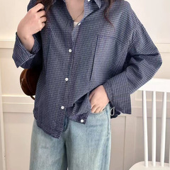 25年秋款衬衫长袖女格子衬衣宽松休闲韩版学院风衬衣新款衬衣时尚