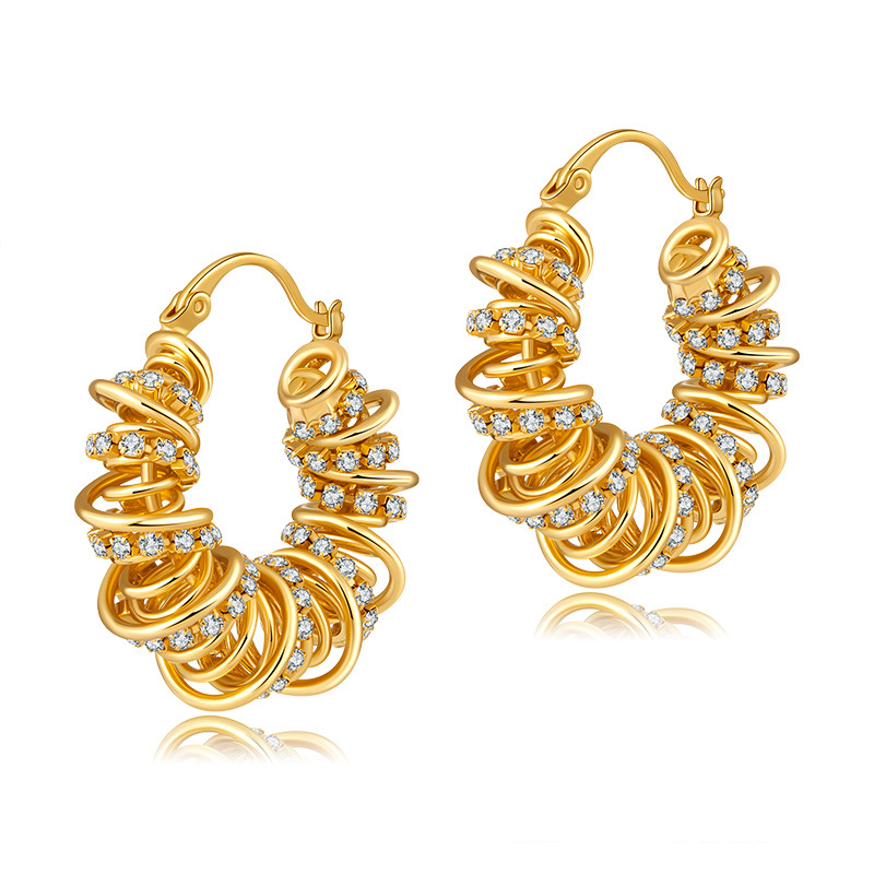 1 Paire Style IG Géométrique Incruster Le Cuivre Zircon Plaqué Or 18K Des Boucles D'Oreilles display picture 2