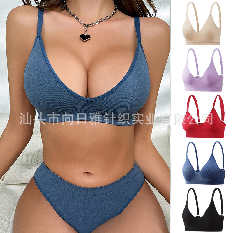 Amazon cross-border women's bra wireless adjustable low-cut sexy seamless push up foreign trade triangle cup underwear