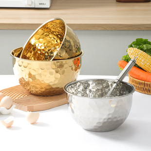 Yubao Factory Direct Supply Stainless Steel Hammered Salad Basin Household Egg Beater Hotel Salad Cooking Bowl Baking Bowl