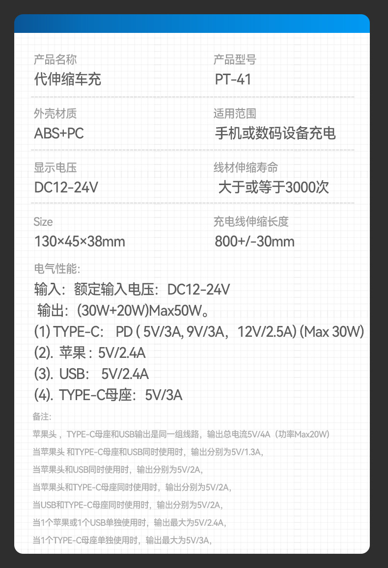 Colorful Atmosphere Star Light Retractable Four-in-One Car Charger PD30W