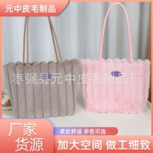 现货批发毛绒手提包包女秋冬大容量单肩包手提包毛毛包圣诞手拎