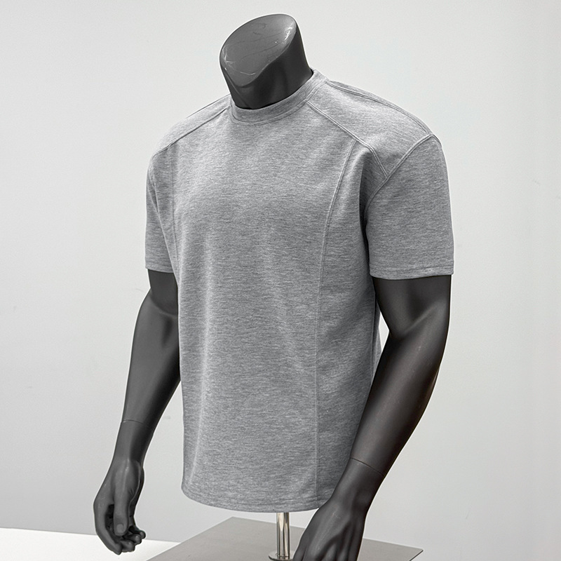 Summer Space Cotton Deconstructed Splicing Design with Cuff Boxy Fitness Casual Cool Round Neck Short-Sleeved Men's T-Shirt Summer Space Cotton Deconstructed Splicing Design with Cuff Boxy Fitness Casual Cool Round Neck Short-Sleeved Men's T-Shirt