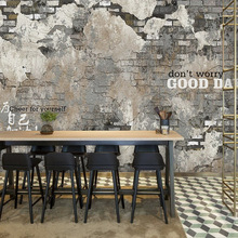定制8d复古破旧灰色水泥砖纹墙纸拍照背景墙密室逃脱餐厅网咖壁纸