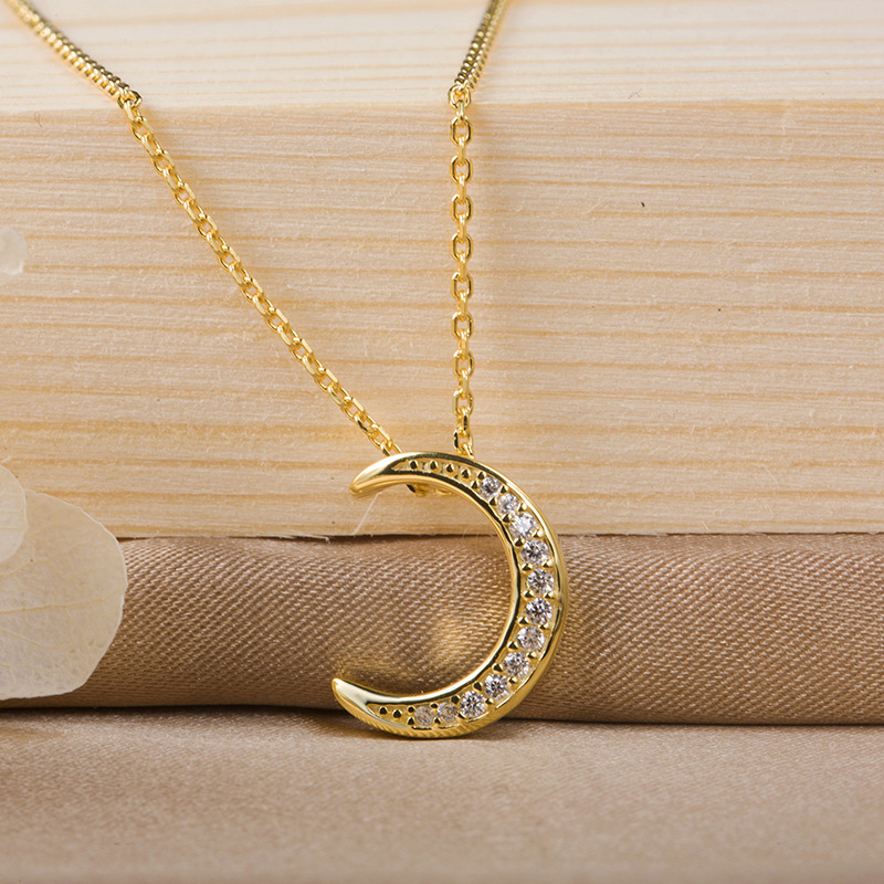 Zircon Inlay Material Pendant Necklace Classification 925 sterling silver Chain Material 925 Sterling Silver Zircon Cable Chain Plating Moon Pendant Necklace