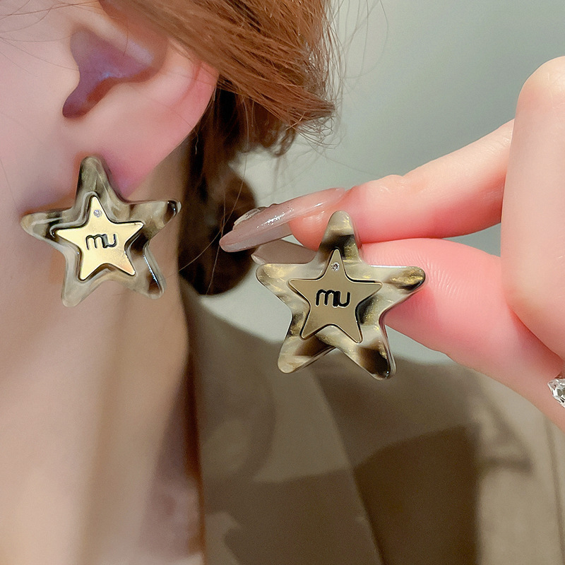 真金电镀银针豹纹星星圆圈耳环欧美潮流设计感耳坠气质氛围感耳饰详情33