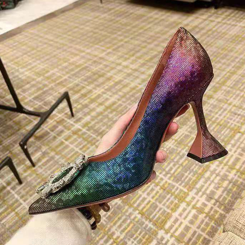 Directly from the Manufacturer, Gradient Rainbow-Colored Sandals, 3D Sandals with Sun Buckle, Rhinestone Slippers, Wine Glass Heel Fairy Shoes, Dazzling Colors