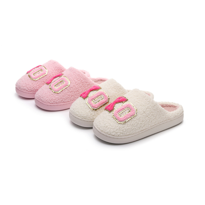 Amazon Hot Sale Glitt Letter XOXO Cotton Slippers Women's Valentine's Day Gift Warm Wool Slippers shein Generation