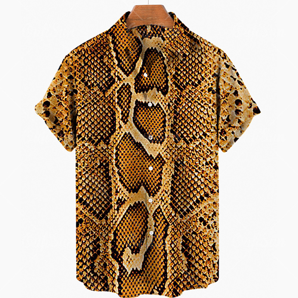 Men's Leopard Snake Print Shirt Fashion Casual Short Sleeve Shirt Single Breasted Fashion Top Summer Clothing