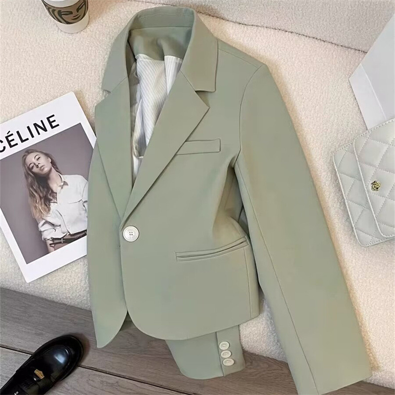 2026 New Wholesale Blazer Jacket Small Suit for Women, Versatile for Spring and Autumn, Simple and Suitable for Commuting, Green, Dropshipping, Unique Style