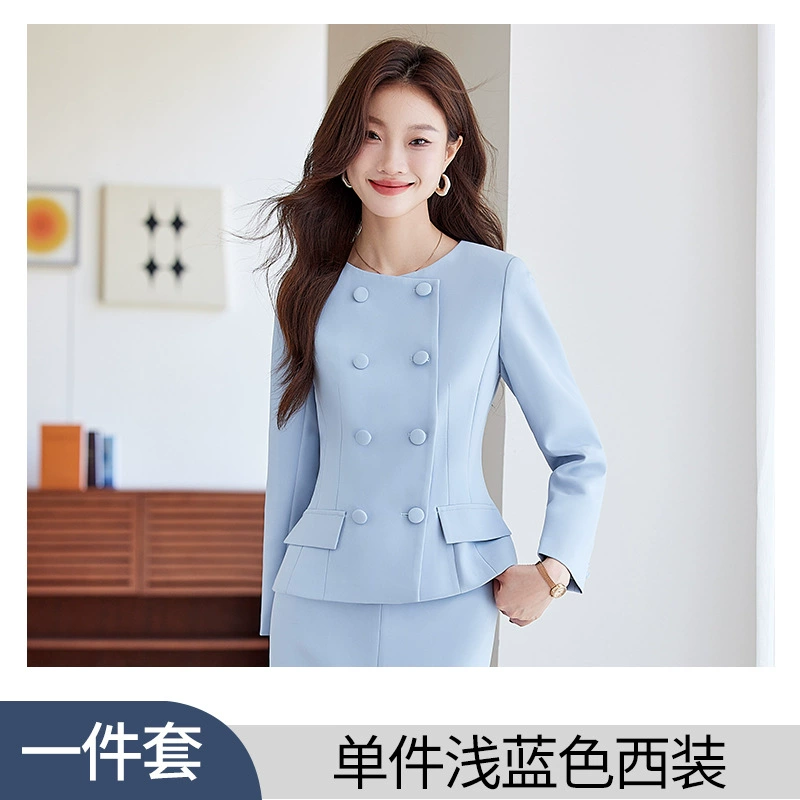 Blue skirt, set, classic suit jacket, slim fit