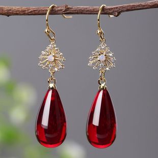 New Retro Beeswax Earrings for Women 925 Sterling Silver Inlaid with Gold Diamonds Hypoallergenic Blood Amber Water Drop Earrings for Kidsren