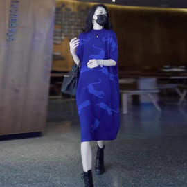 2026跨境亚马逊欧美初秋新款宽松半高领连肩短袖羊毛连衣裙中长款