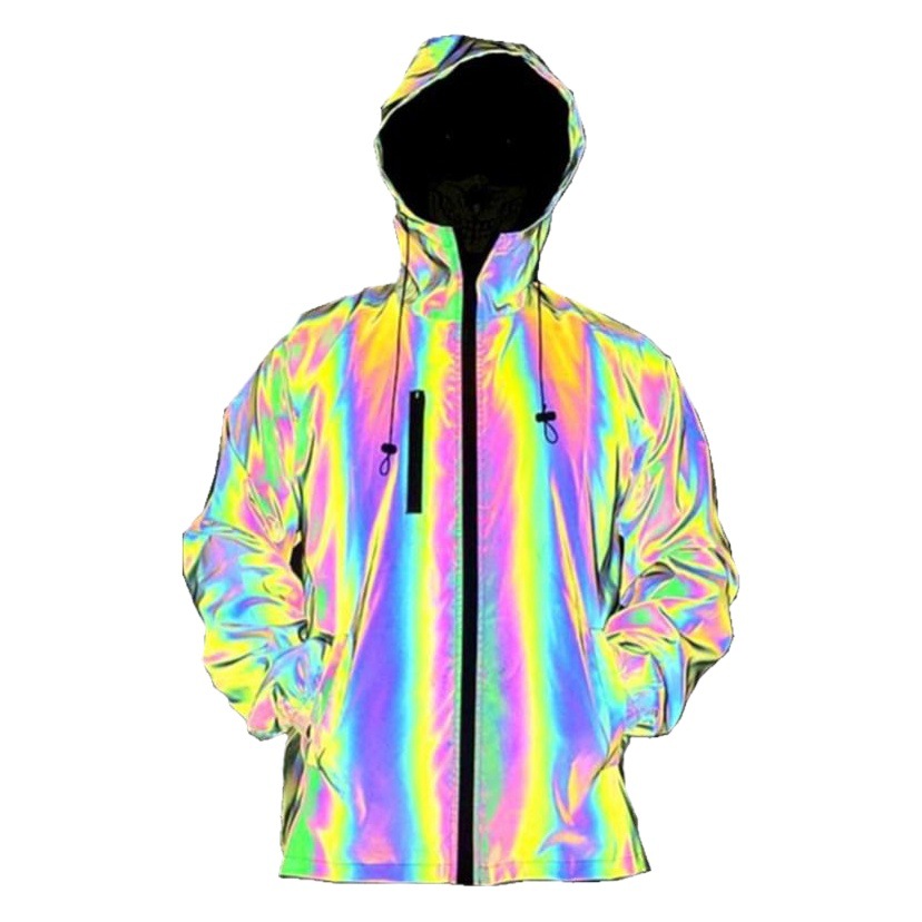 Otoño e Invierno nueva chaqueta reflectante de colores transfronteriza de los hombres europeos y americanos Amazon colorido láser más tamaño chaqueta con capucha