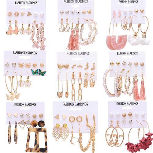 European and American cross-border new butterfly fringe earring set for women, niche high-end, retro bohemian earrings and accessories