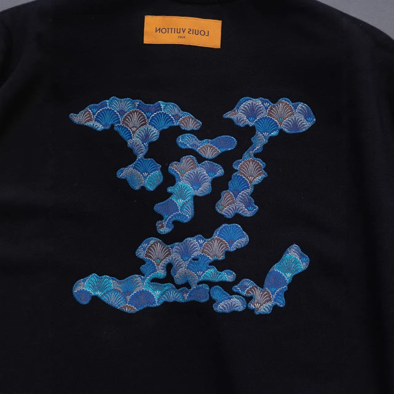 Cross-Border · Authentic Version · High-Quality High-Weight Fabric · Lv New Embroidered Patch Short-Sleeve T-Shirt Collection for Men