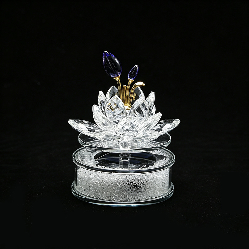 Cross-Border Crystal Glass Lotus Flower Ornaments Transparent Square Glass Vase Home Decoration Store Counter Car Interior Decoration