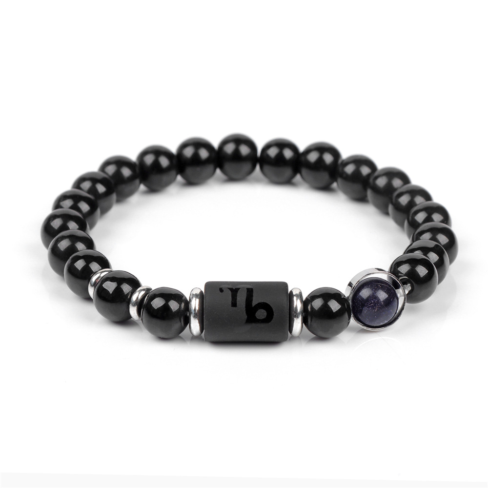 Twelve Constellations for Men's Couples Glass Bead Elastic Rope Bracelet_voghion.com