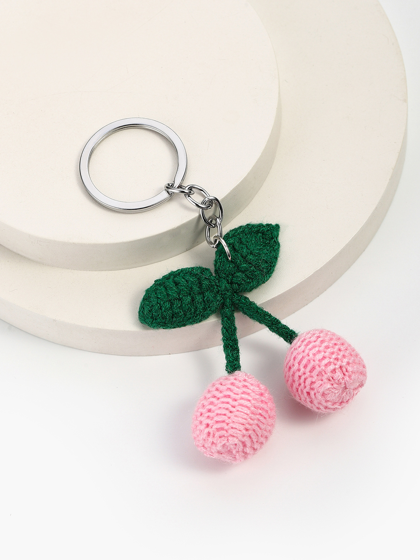 10g Weight Handmade Inlay Material Keychain Classification 1 Piece Quantity Casual, Daily Occasion yarn Material Peach, Cherry, Car Pattern Unisex Gender Cute Style 1 Piece Peach Cherry Car Keychain Yarn Handmade Unisex Cute Keychain 6