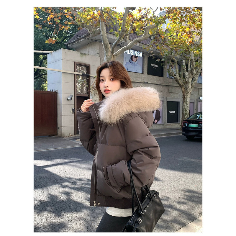 Snowy Mountain Landscape 2026 New 95 White Duck Down Parka Short Down Jacket for Women with Thickened Raccoon Fur Collar