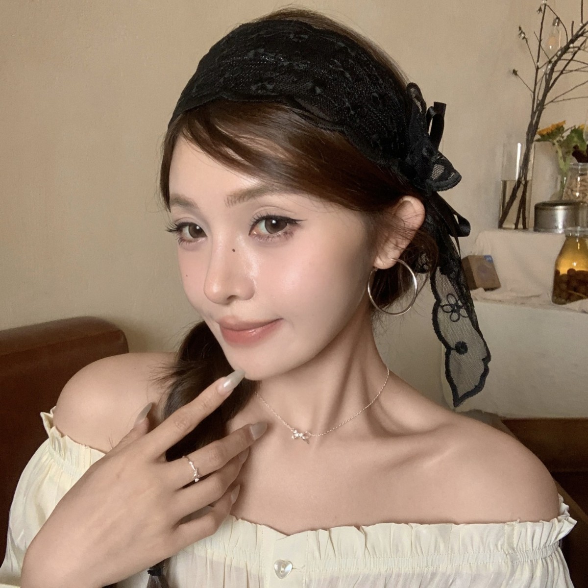 Diadema impresa con bordado de flores de encaje de estilo ballet, diadema de ala ancha dulce de alta gama, accesorios para el cabello