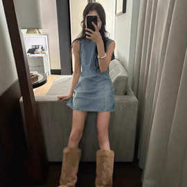 不退不换2025夏季新款韩国东大门显瘦圆领无袖牛仔连衣裙背心裙女