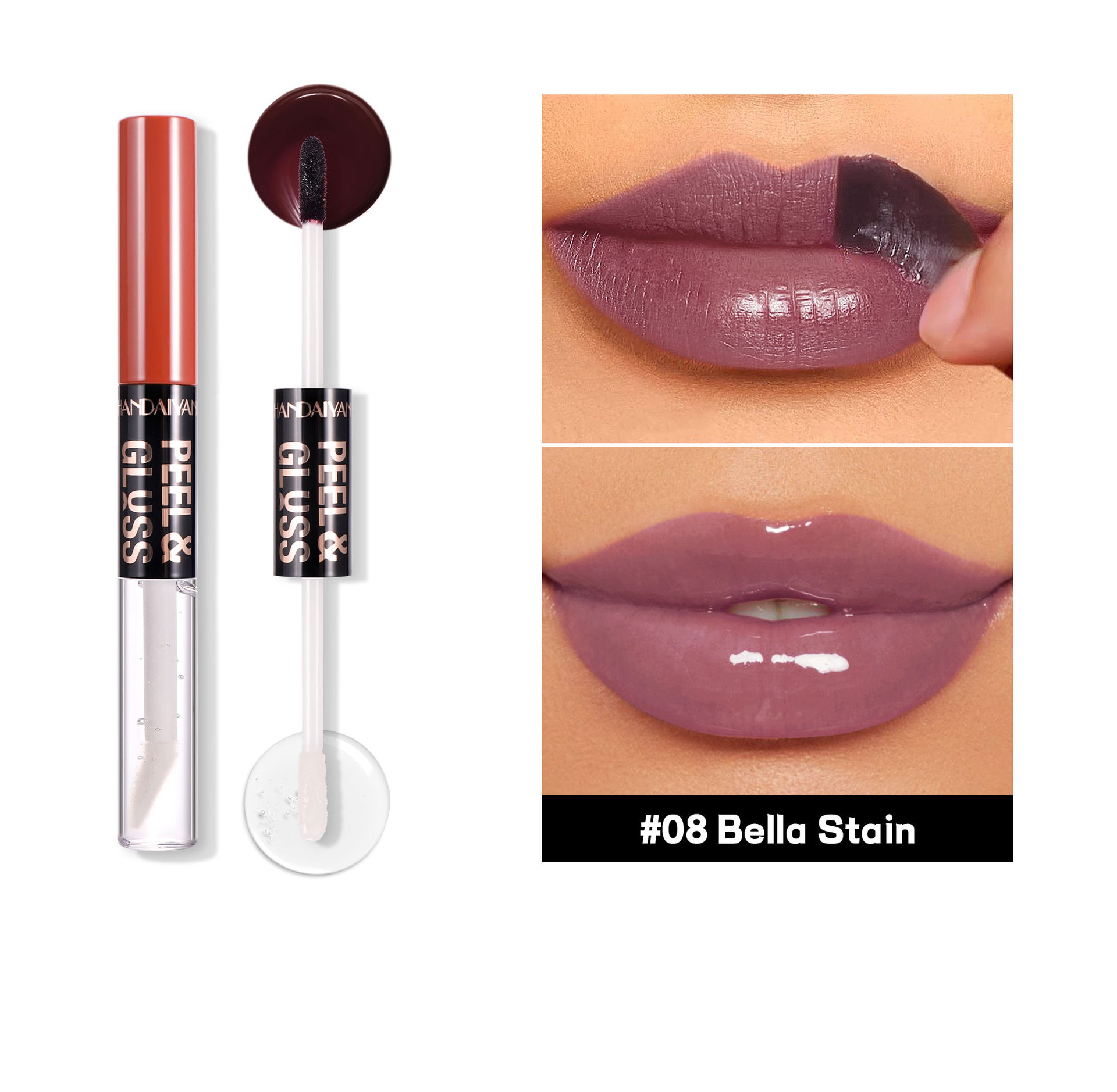 Cross-border tear-off lip gloss matte Waterproof HANDAIYAN Moisturizing and hydrating, easy to color and repair double-head tear-off lip gloss undefined
