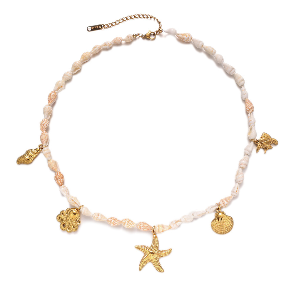 Taena Starfish Crab Shell Collar Acero de titanio Collar de acero inoxidable europeo y americano no se desvanece Diseño de nicho Venta al por mayor transfronteriza