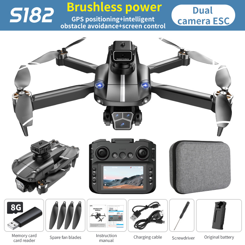Cross-Border S182 Brushless Drone 4.5 Large Screen Control Obstacle Avoidance Gps Positioning Return Quadcopter Remote Control Aircraft