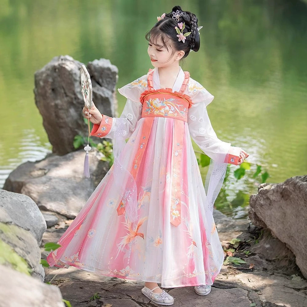 Детская юбка в китайском стиле Ru, костюм Тан середины осени для девочек ханьфу с длинными рукавами для девочек, античное платье в китайском стиле