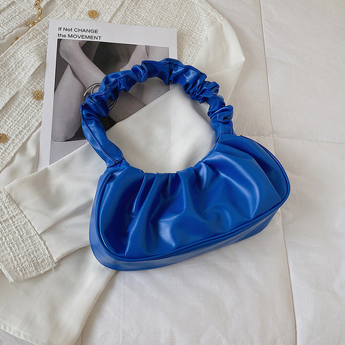 Foreign trade Korean version women's bag  new solid color cloud pleated bag simple women's armpit bag sweet shoulder bag