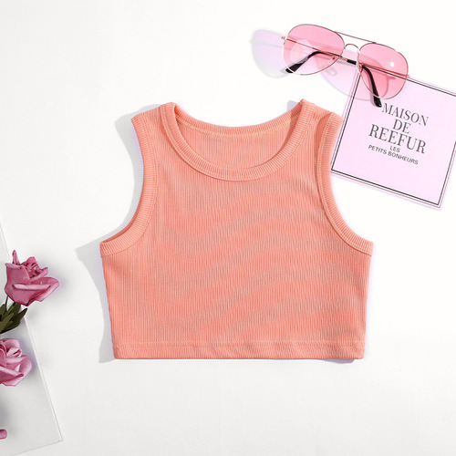  European and American Short-Waisted Workin' Girls' Tank Tops, Southeast Asia and African Girls' Strap Tops for Layering with Solid Color Children's Tops