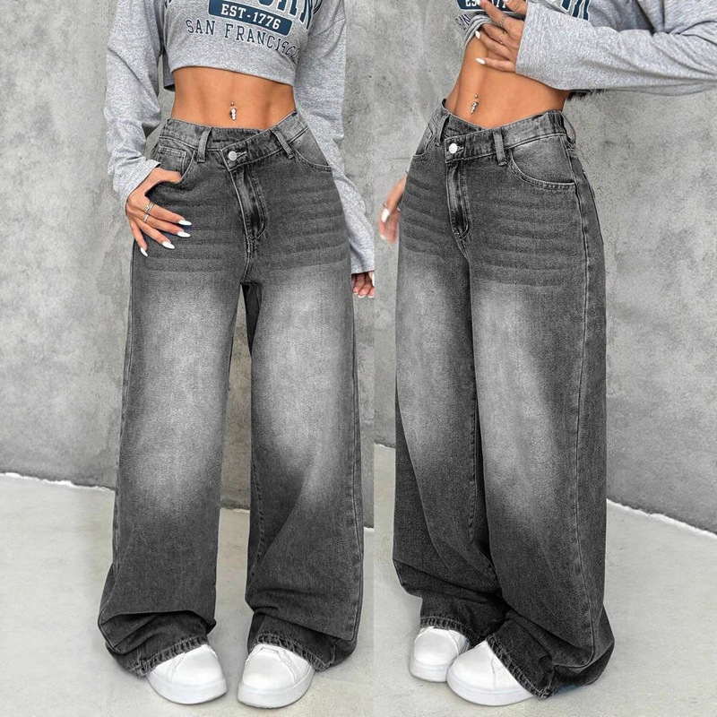 Cross-Border Foreign Trade Amazon High Street Denim Trousers Women's Fashion Trendy Design Straight Pants Autumn New Style
