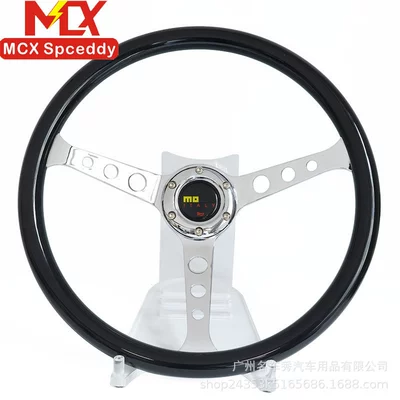 Cross-border bestseller car modification glossy black round-hole steering wheel SPCEDDY 15inch electroplated universal steering wheel (Steering wheel) - model-a-15inch-black-electroplated-steering-wheel