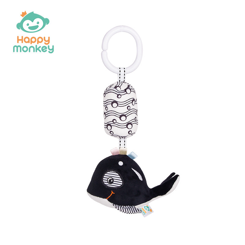 Juguete colgante para cuna Happymonkey, en blanco y negro, para recién nacidos, con campanas de viento, estimulación visual, juguete educativo temprano para bebés.