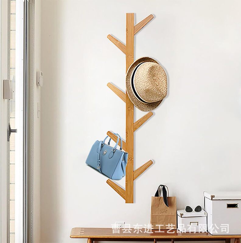 Wooden Entrance Coat Rack Wall-mounted Bag Storage Rack Bedroom Bathroom Towel Hanger Solid Wood Storage Rack