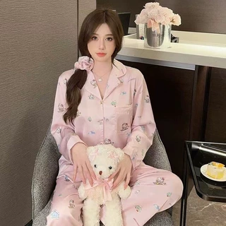 新款春秋季长袖薄款卡通家居服时尚可爱睡衣女长裤套装  批发