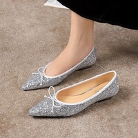 6383-21 French banquet pointed bow, low heel, shallow mouth, single shoe temperament, sequin, one foot kick, sloping heel, women's shoes