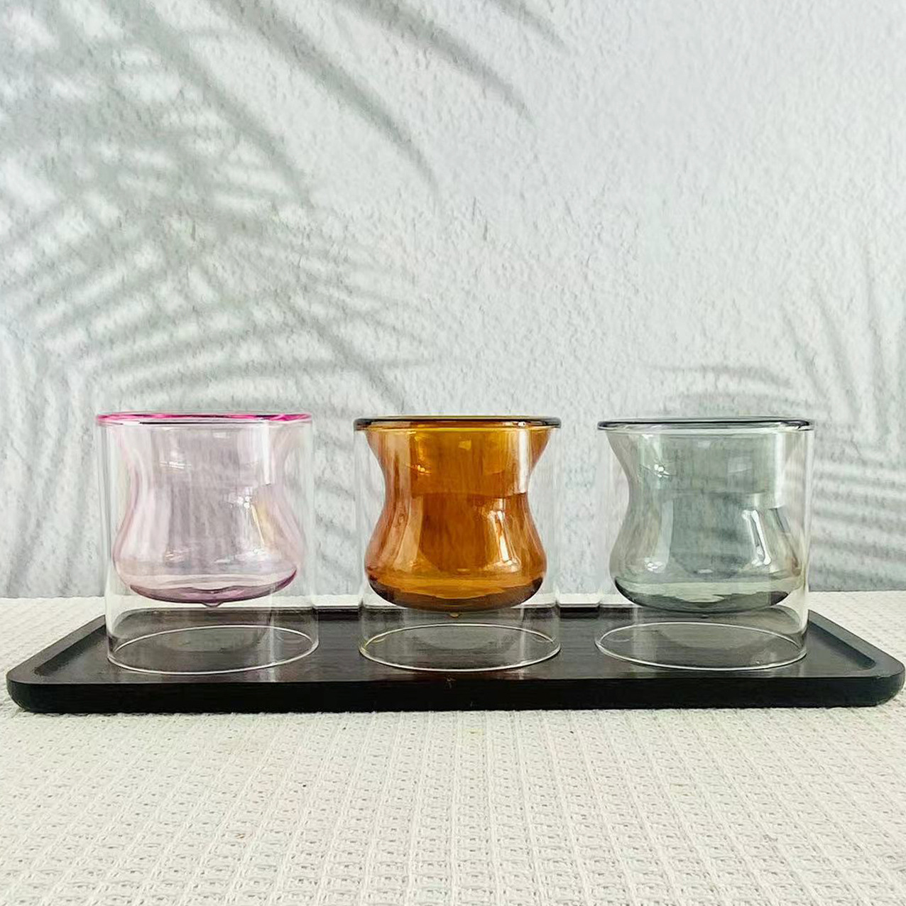 Caneca de vidro de parede dupla em formato de cabaça para café_voghion.com