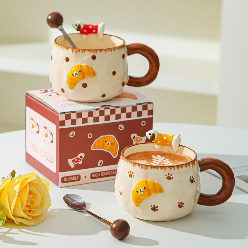 Tazas de cerámica para cachorros, copas de agua, tazas pintadas a mano, tazas de café de oficina en el hogar, regalos de cumpleaños para chicas