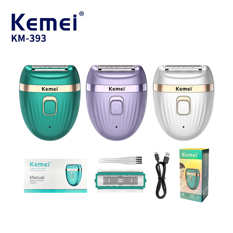 Afeitadora Eléctrica Kemei KM-393, Lavable, Dispositivo de Depilación Corporal para Mujer, Mini Afeitadora Portátil USB