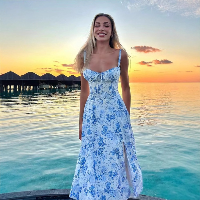 Shein 2025 New Summer Style Floral Mid-Bohemian Elegant Slit A-Line Dress Suitable for Going Out