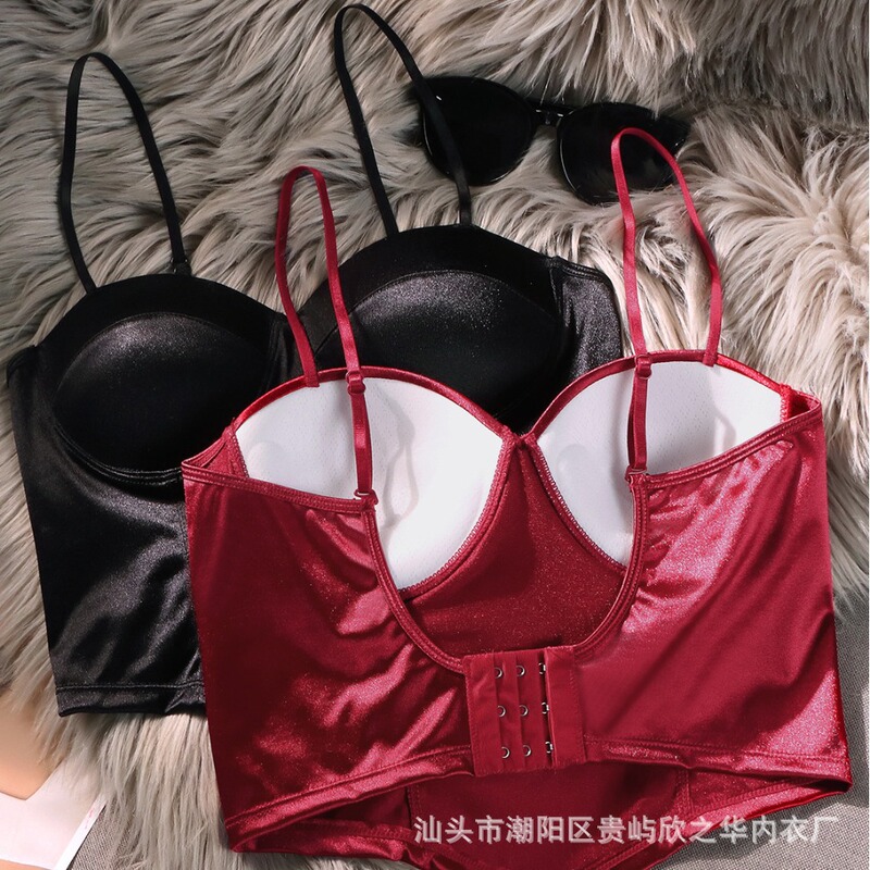 New European and American satin base beauty back tube top underwear sexy wireless fixed chest pad adjustable breasted bra