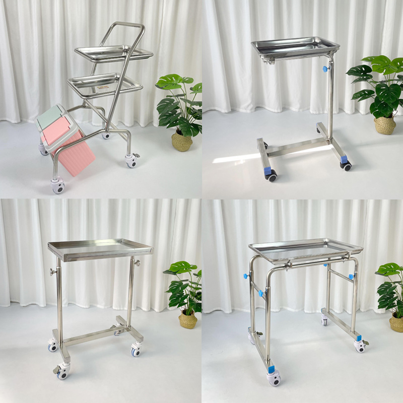 不锈钢托盘架单杆双杆四杆可拆卸升降带轮器械托架手术过床器械车