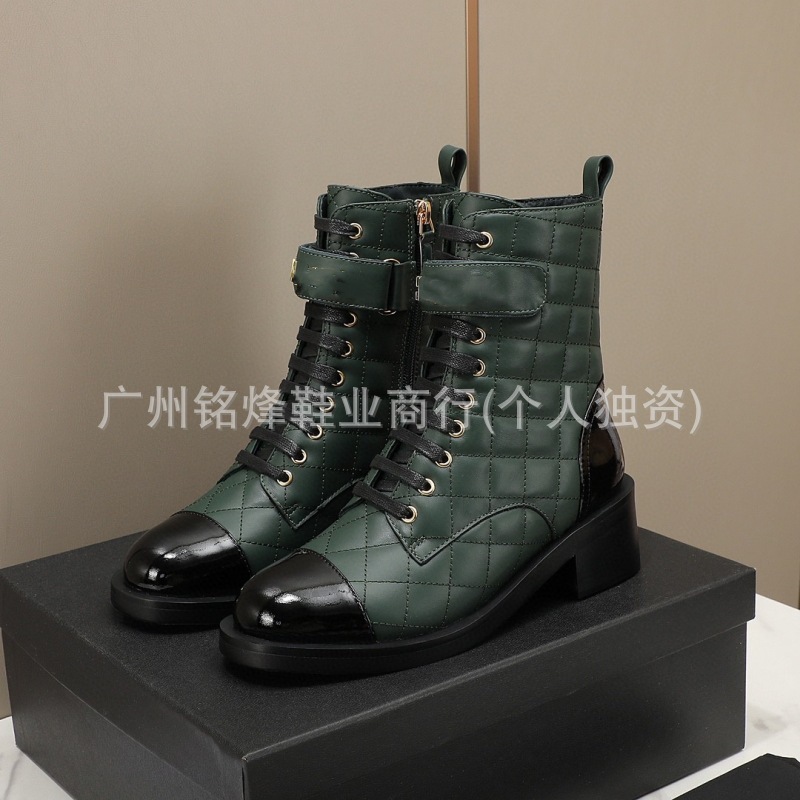 Xiaoxiangfeng スプライシングコントラストカラーレースアップマーティンブーツ女性用、甘くてクールで快適なベルクロ厚いヒールショートブーツ菱形オートバイブーツ女性用|undefined