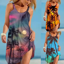 H9766#ebay歐美外貿跨境女裝露背夏季數碼印花碎花吊帶連衣裙批發
