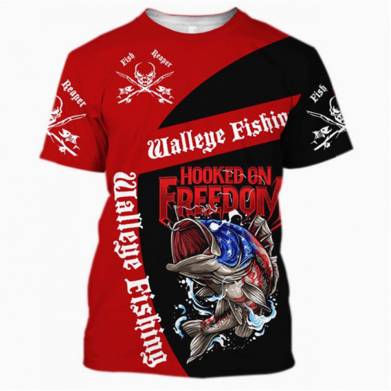 Summer New Style Lv Trendy Personalized 3D Printed Sea Fishing Pattern Short-Sleeved Men's Loose Large Size Short-Sleeved T-Shirt